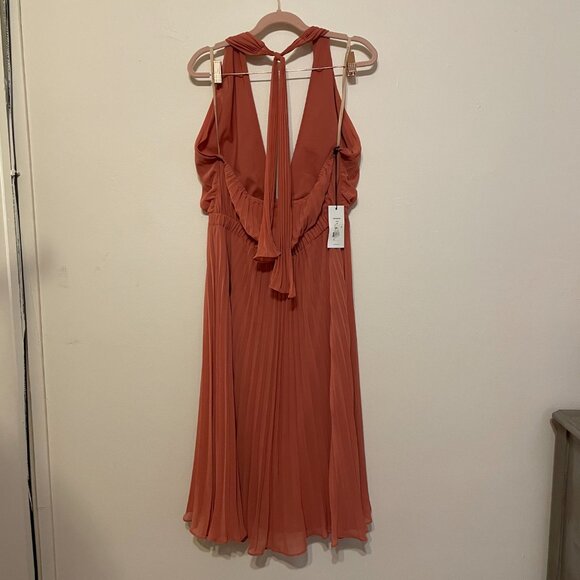 💃 Ali & Jay | Soho House Terra Cotta Pleated Halter Midi Dress Large NWT - Picture 6 of 10